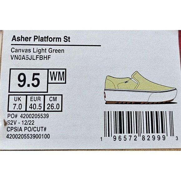 Vans Asher Platform St Canvas Light Green Women's Shoes Size 9.5 - Picture 11 of 11